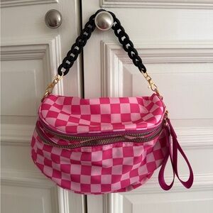 Emmafy Vibrant Pink Checkered Shoulder Bag